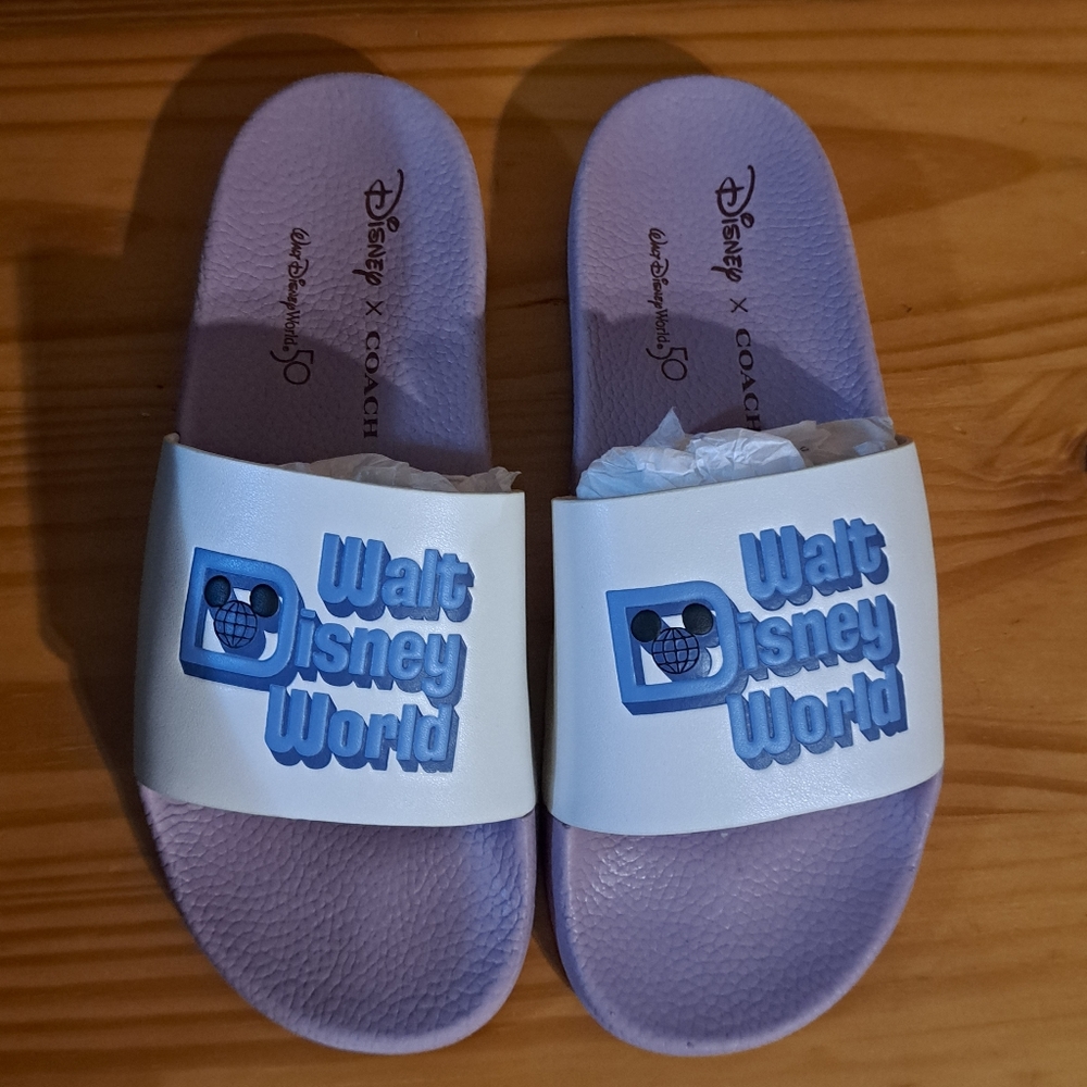 New COACH Disney World Sport Slide 50th Anniversary Size 8B Ice Purple